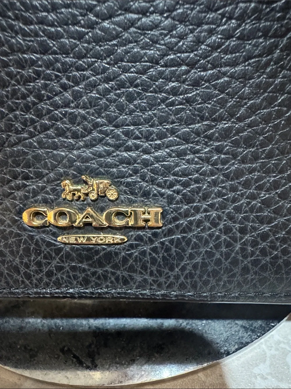 COACH Black Pebbled Leather Crossbody with Gold Logo